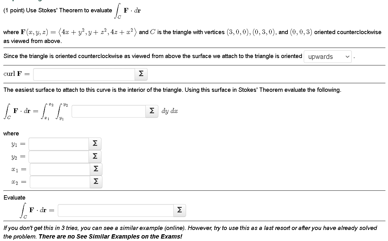 Solved Use Stokes Theorem To Evaluate ∫cf⋅dr∫cf⋅dr Where