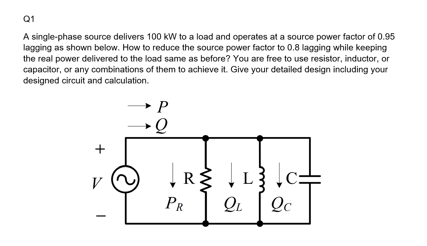 Solved Q1 A single-phase source delivers 100 kW to a load | Chegg.com