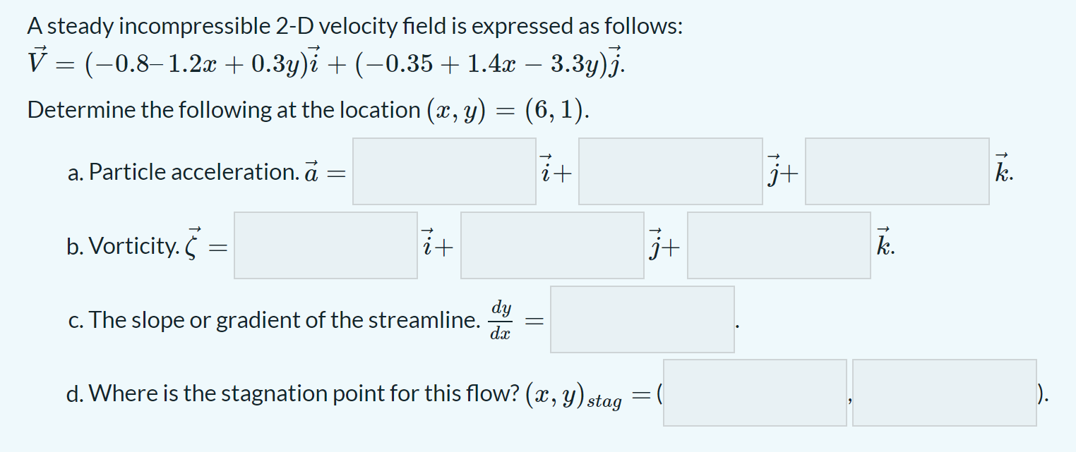 Solved A steady incompressible 2-D velocity field is | Chegg.com