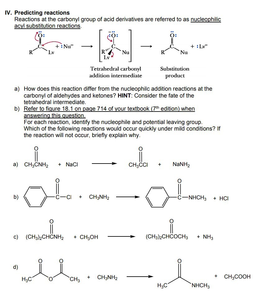 Solved IV. Predicting reactions Reactions at the carbonyl | Chegg.com