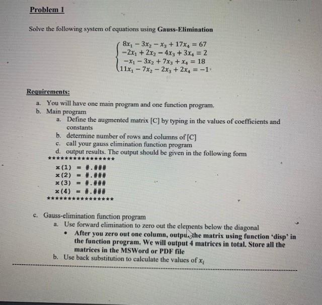 Solved Problem 1 Solve the following system of equations | Chegg.com