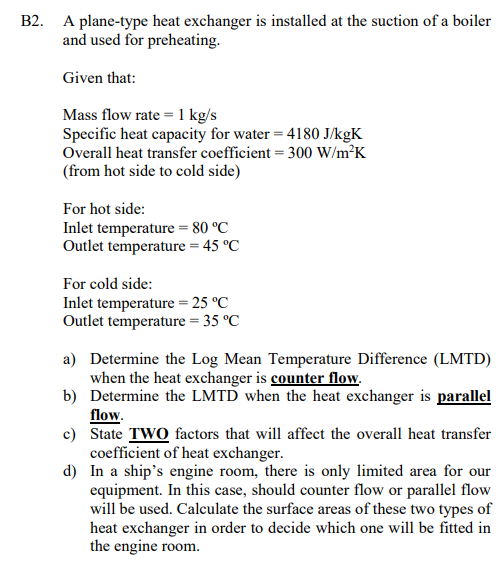 Solved B2. A Plane-type Heat Exchanger Is Installed At The | Chegg.com