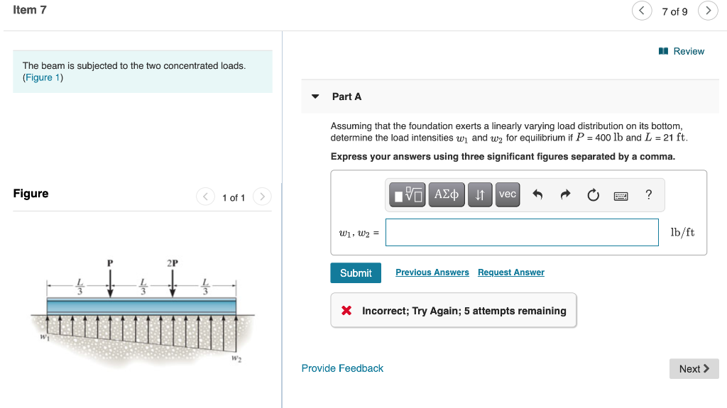 Solved Item 7 7 Of 9 Review The Beam Is Subjected To The Two | Chegg.com