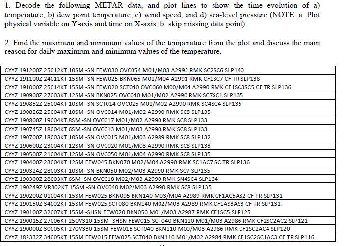 1. Decode the following METAR data, and plot lines to | Chegg.com