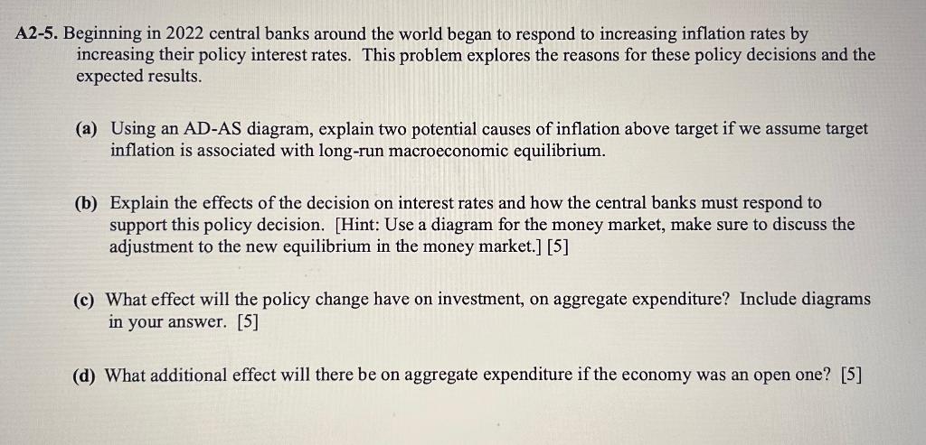 Solved A2-5. Beginning in 2022 central banks around the | Chegg.com