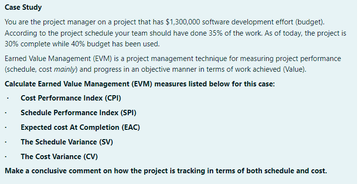 Solved Case Study You are the project manager on a project | Chegg.com