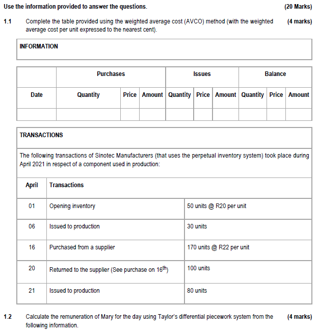 Solved Use the information provided to answer the questions. | Chegg.com