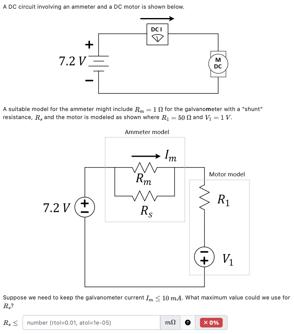 Solved A DC ﻿circuit involving an ﻿ammeter and a DC ﻿motor
