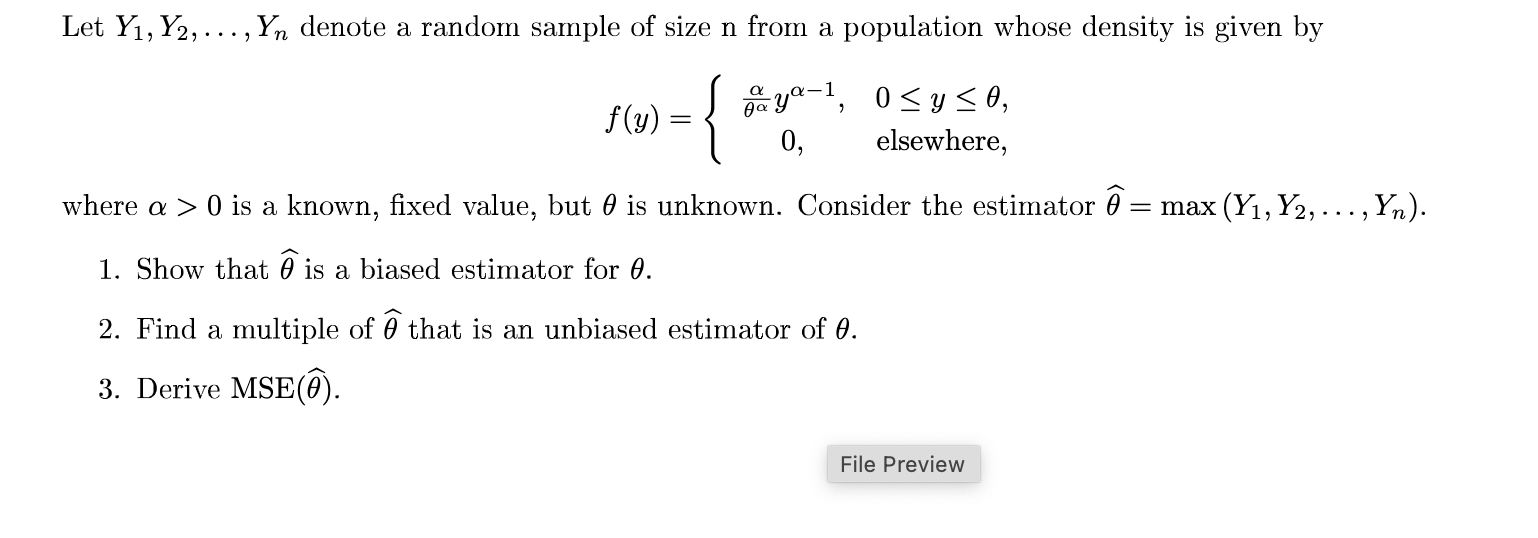 Solved Let Yı, Y2, ..., Yn denote a random sample of size n | Chegg.com