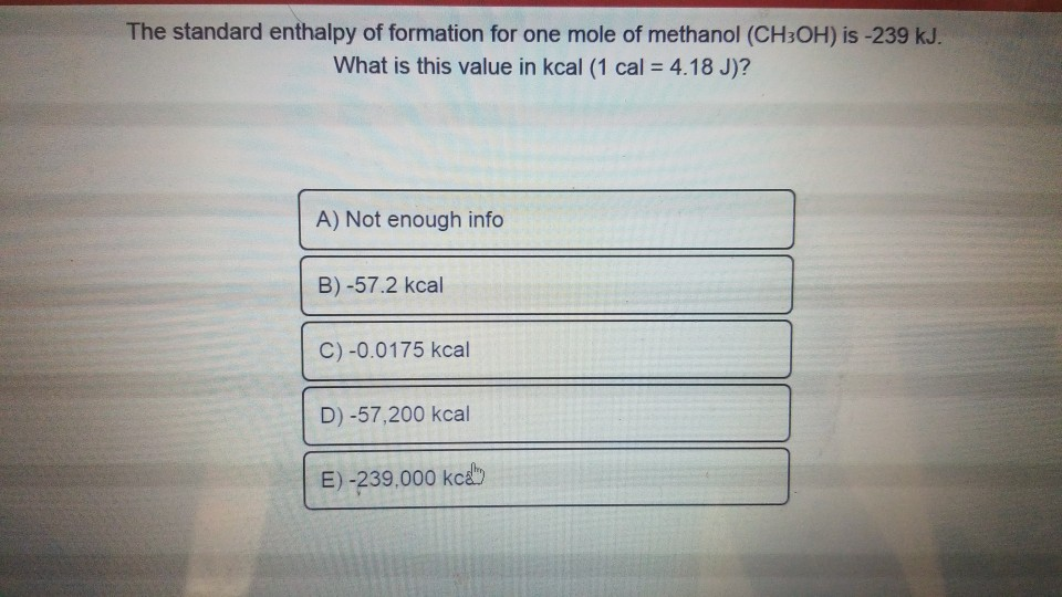 Solved The standard enthalpy of formation for one mole of