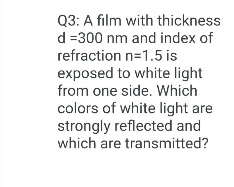 Solved Q3: A film with thickness d =300 nm and index of | Chegg.com