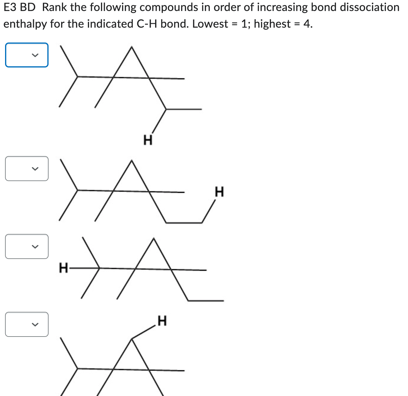 Solved E3 ﻿BD Rank the following compounds in order of | Chegg.com