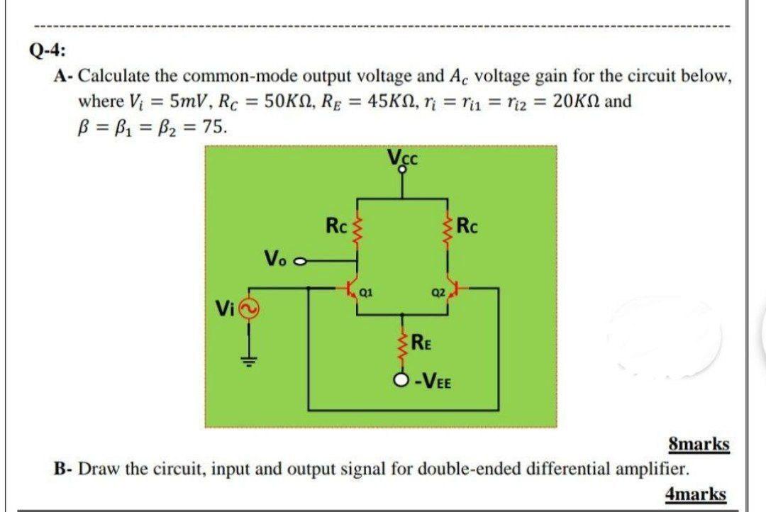 Solved Q4 A Calculate the commonmode output voltage and