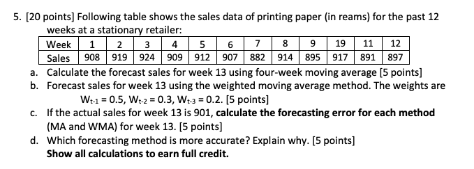 Solved [20 points] Following table shows the sales data of | Chegg.com