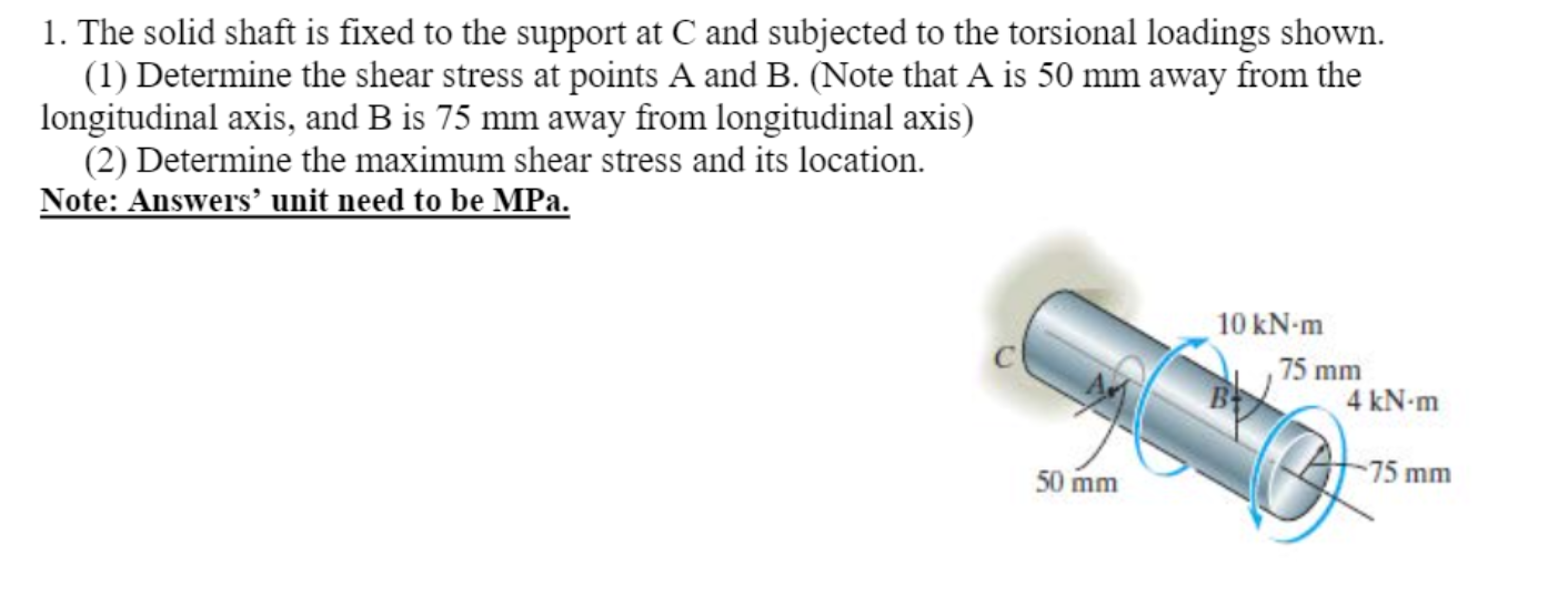 Solved 1. The solid shaft is fixed to the support at C and | Chegg.com