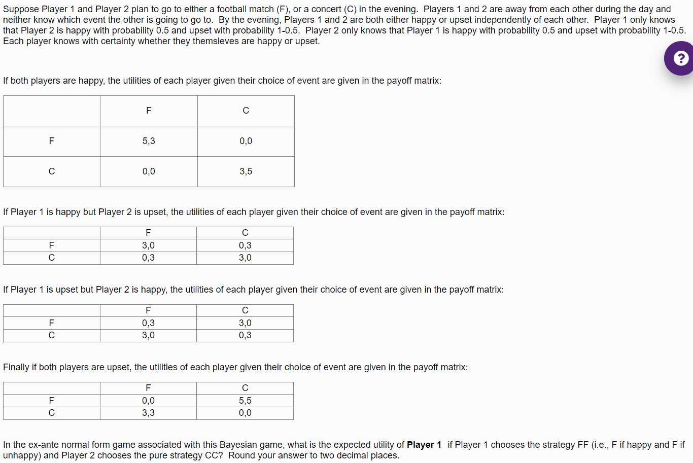 Solved Suppose Player 1 and Player 2 plan to go to either a | Chegg.com