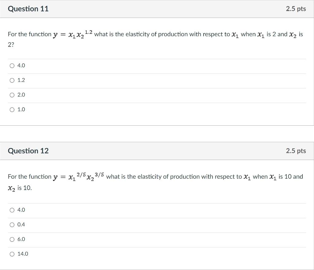 Solved Question 11 2.5 pts For the function y = X1 X2 1.2 | Chegg.com