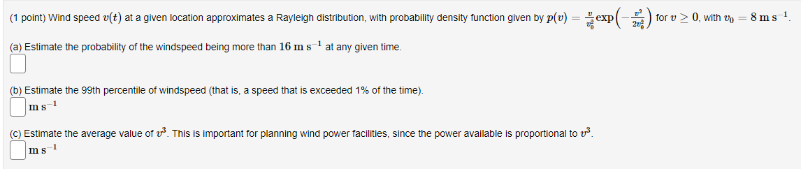Solved (1 point) Wind speed vſt) at a given location | Chegg.com
