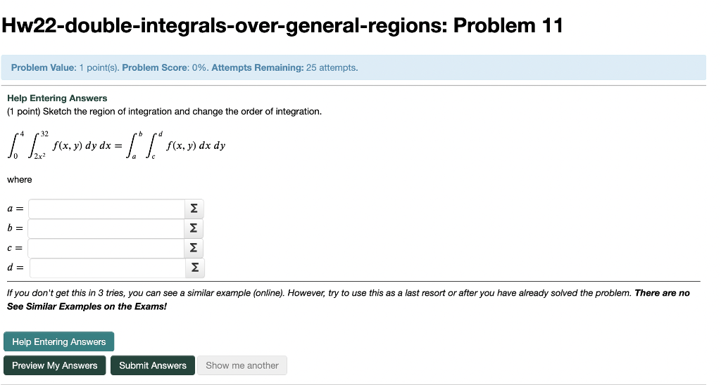 Solved Hw22-double-integrals-over-general-regions: Problem | Chegg.com