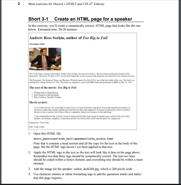 Solved 2Short exercises for Murach's HTMLS and CSS(4 | Chegg.com