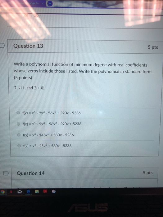 Solved Question 13 5 pts Write a polynomial function of | Chegg.com