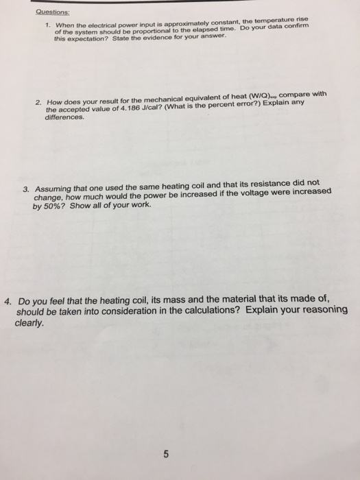 Solved Experiment 3 Mechanical Equivalent of Heat Physics