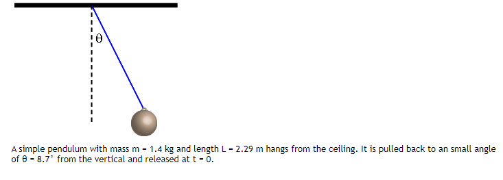 Solved A simple pendulum with mass m = 1.4 kg and length L = | Chegg.com