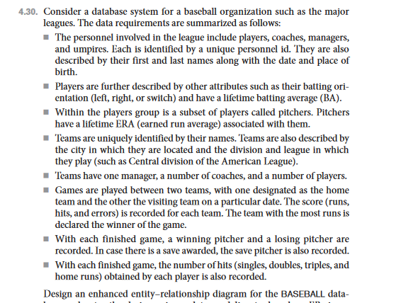 Solved 4.30. Consider a database system for a baseball | Chegg.com
