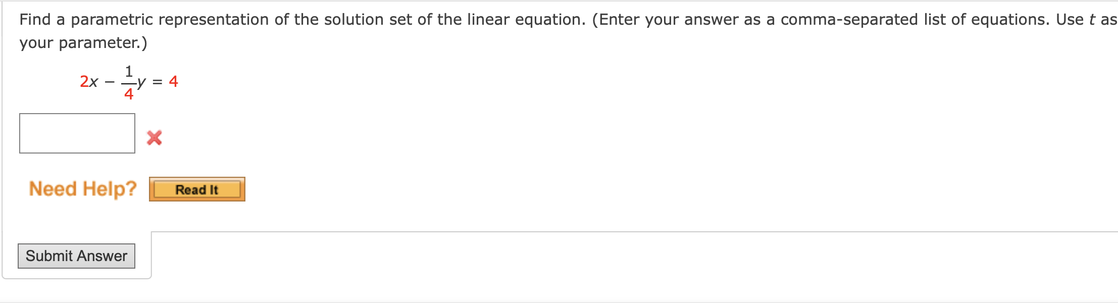 Solved Find A Parametric Representation Of The Solution Set 