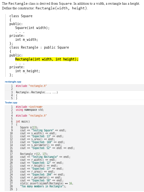 Solved The Rectangle class is derived from Square. | Chegg.com