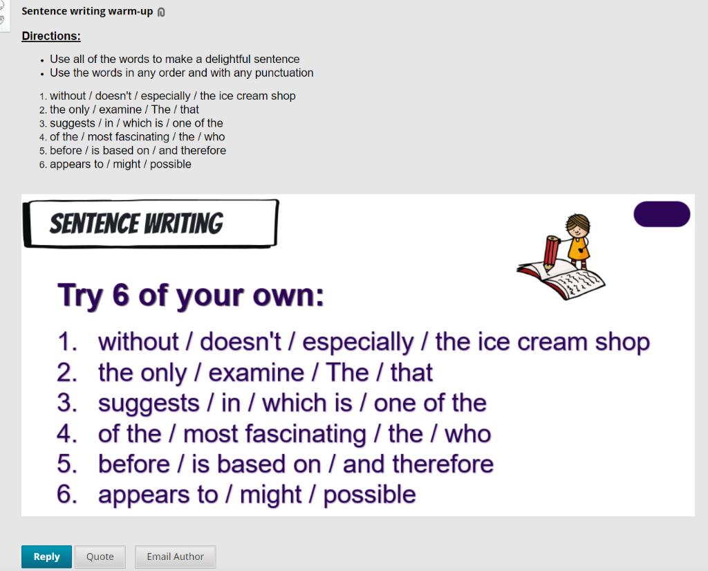 Solved Sentence writing warm-up Directions: • Use all of the | Chegg.com