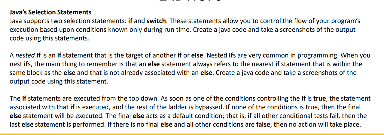 Solved Java's Selection Statements Java supports two | Chegg.com
