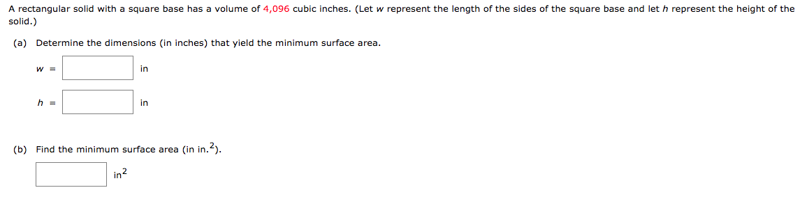 Solved A Rectangular Solid With A Square Base Has A Surface 