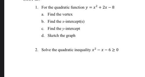 Solved 1 For The Quadratic Function Y X2 2x 8 A Find Chegg Com