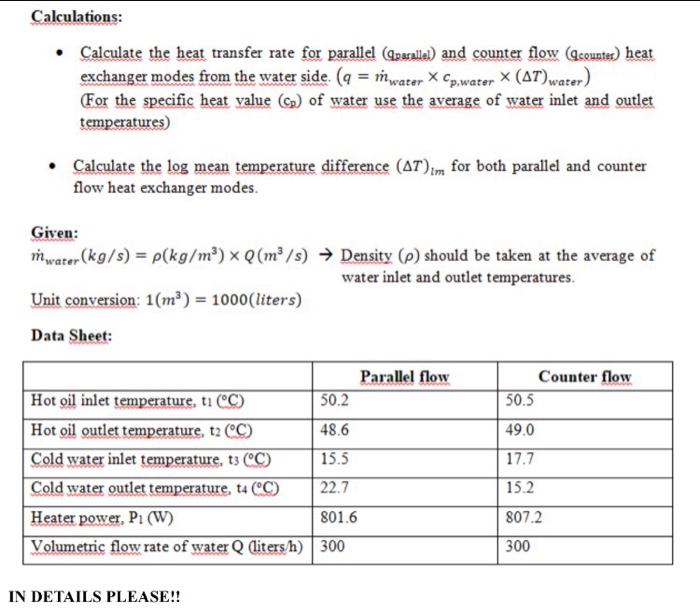 Solved Calculations . Calculate the heat transfer rate for | Chegg.com