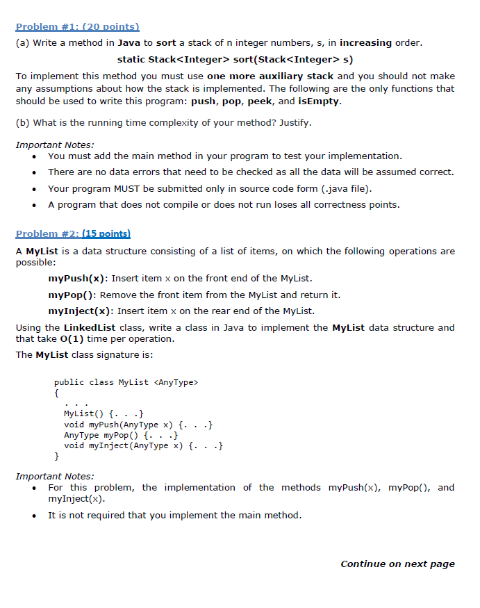 Solved (a) Write a method in Java to sort a stack of n | Chegg.com