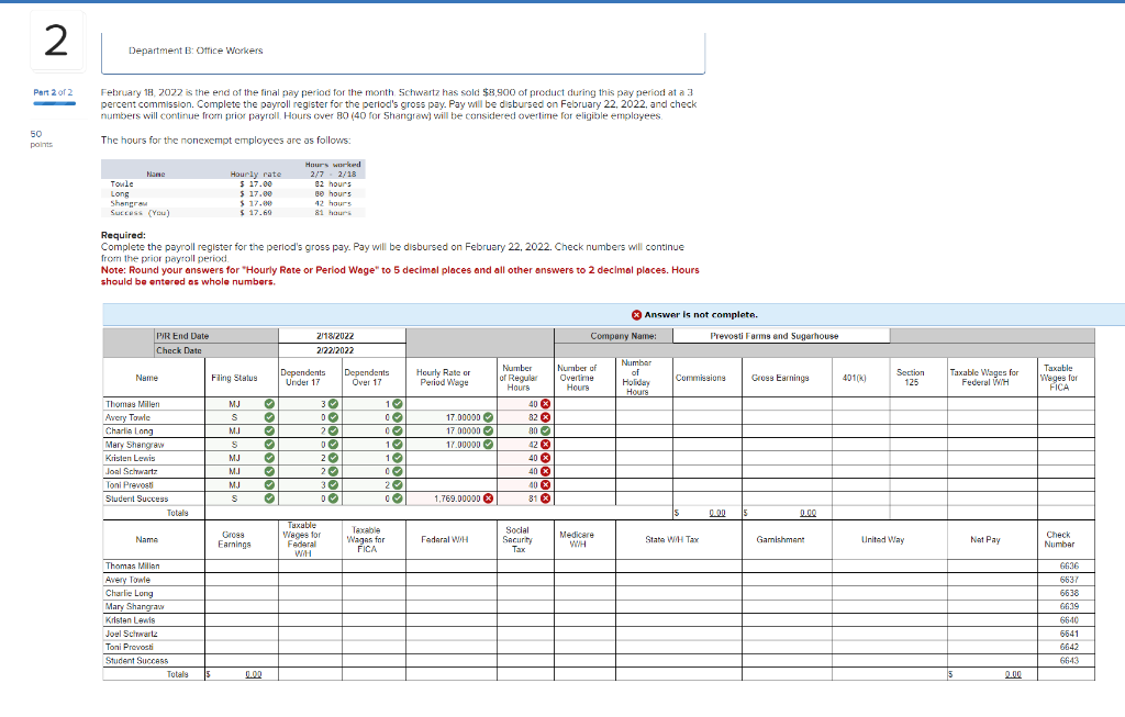 Department B Ottice Workers February 18,2022 is the