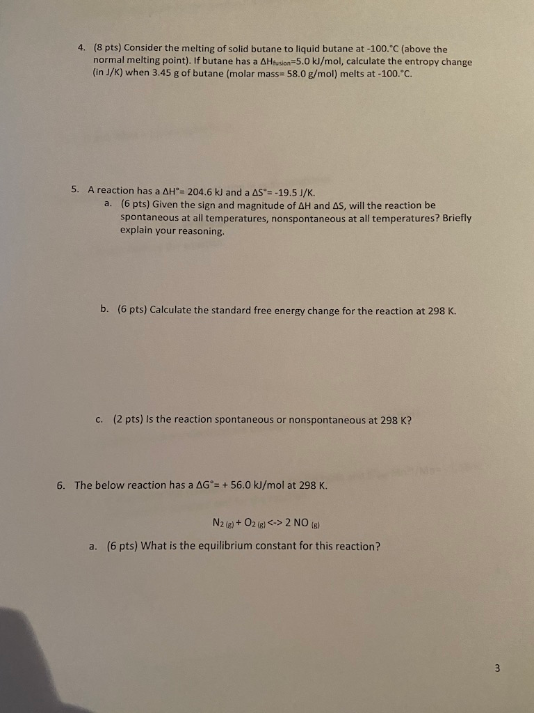 Solved 4. (8 pts) Consider the melting of solid butane to | Chegg.com