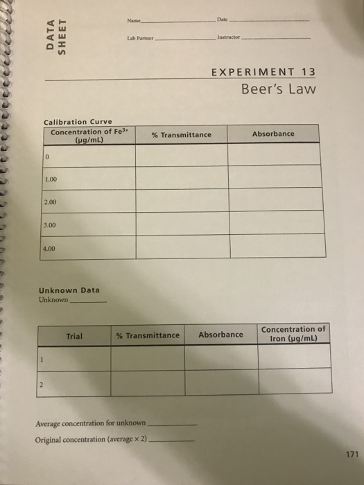 Solved Beer's Law Name Date PRELAB QUESTIONS 1. What is the