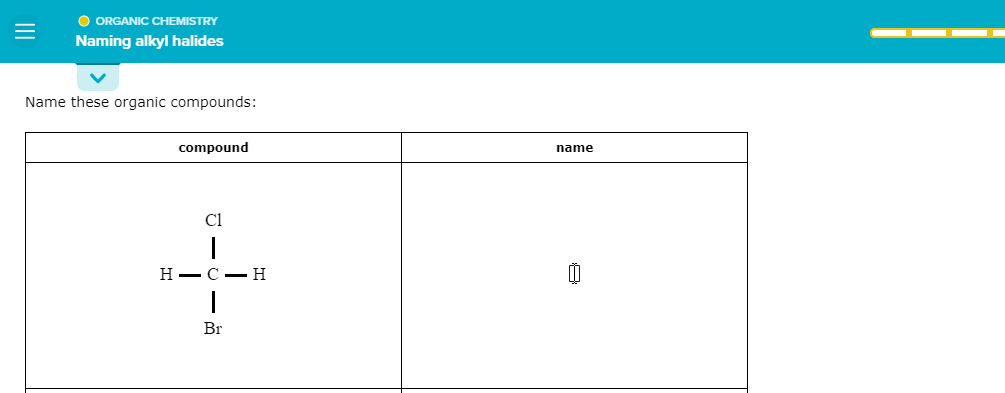 Solved O Organic Chemistry Naming Alkyl Halides Name Thes Chegg Com