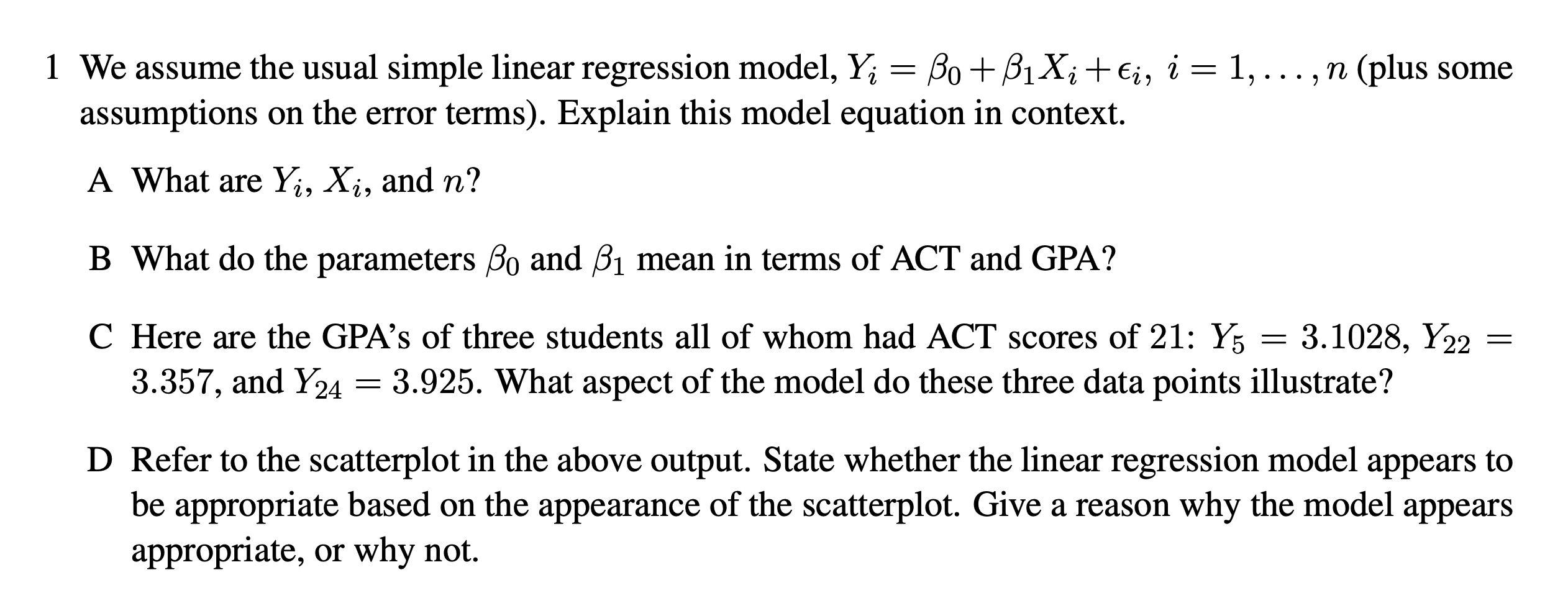 1 We Assume The Usual Simple Linear Regression Model, | Chegg.com