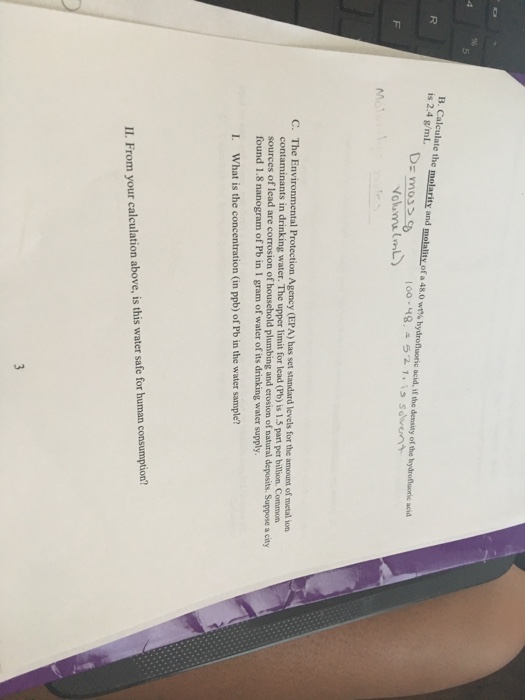 Solved Calculate The Molarity And Molality Of A 48 0 Wt Chegg