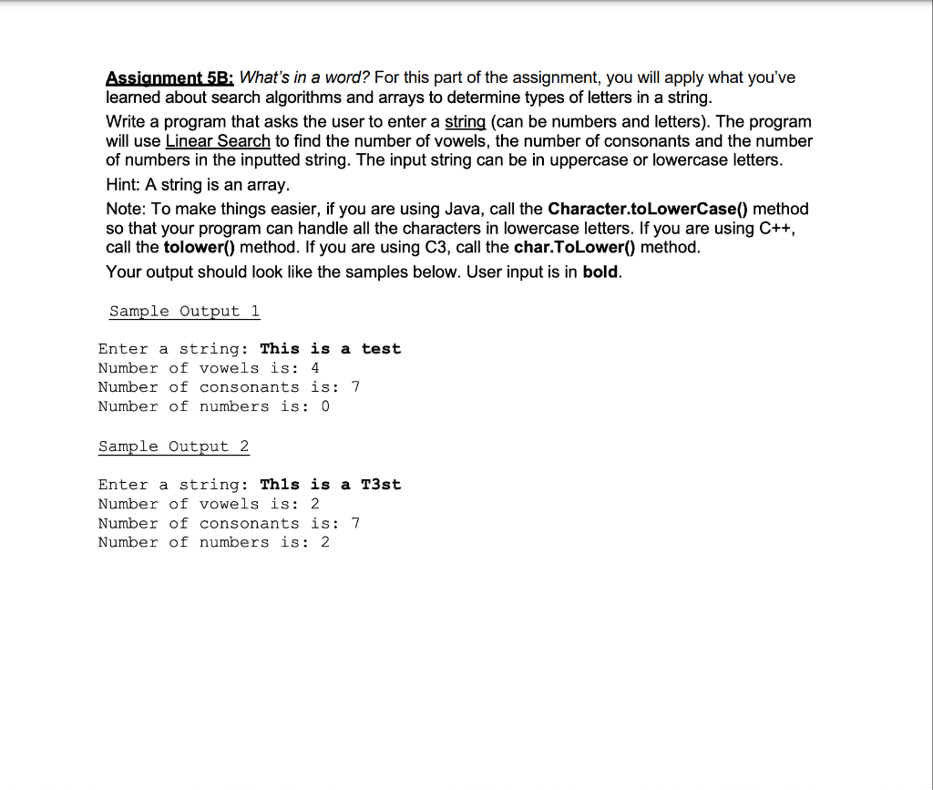 Solved Assignment 5B: What's in a word? For this part of the | Chegg.com