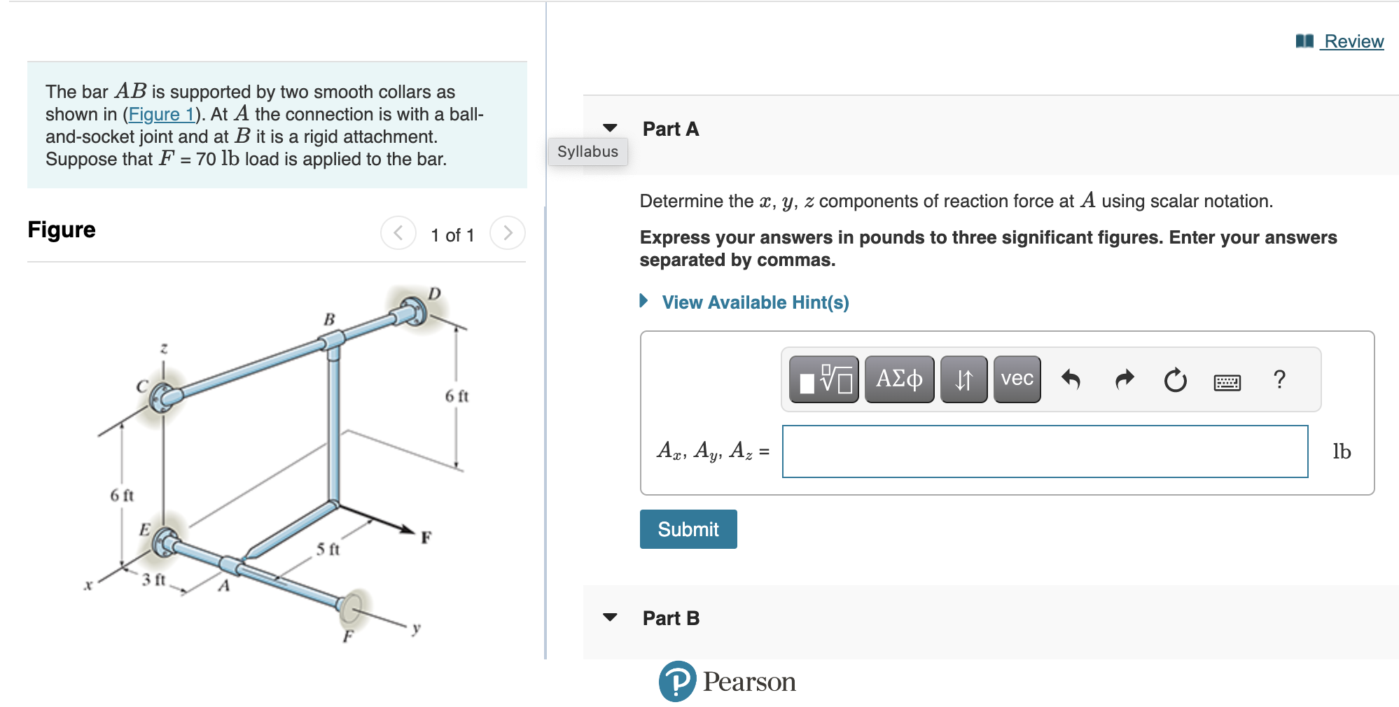 Solved Determine the x,y,z components of reaction force at B | Chegg.com