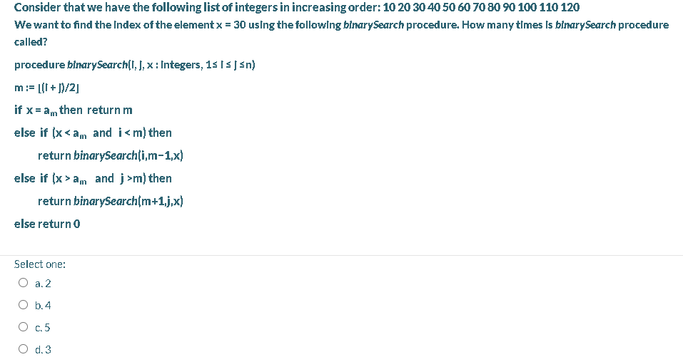 Solved Consider That We Have The Following List Of Integers | Chegg.com