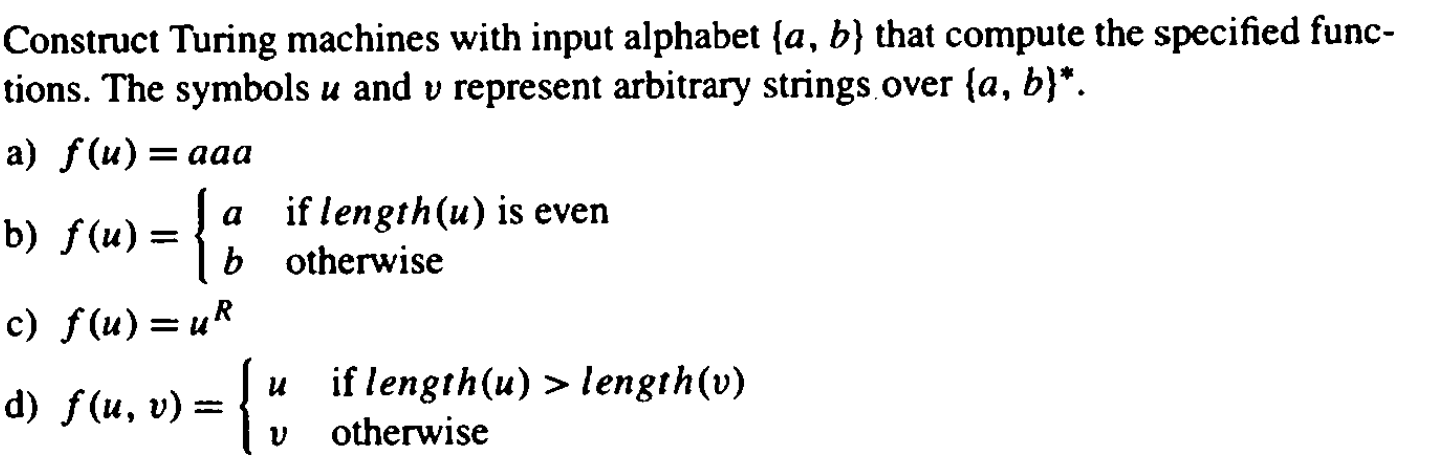 Solved Construct Turing Machines For The Following Function: | Chegg.com