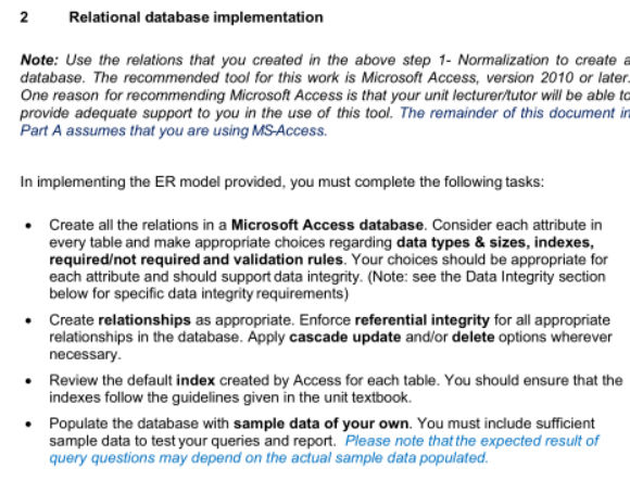 Part A. Database implementation using MS Access (35 | Chegg.com