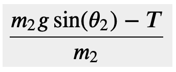 Solved m1T−m1gsin(θ1)m2m2gsin(θ2)−TEliminate the tension T | Chegg.com