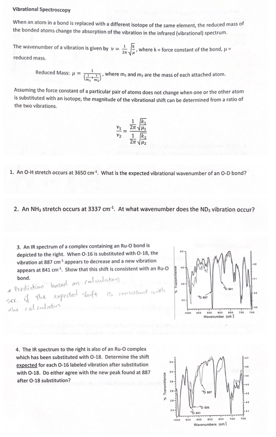 Solved Vibrational Spectroscopy When an atom in a bond is | Chegg.com