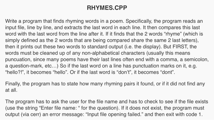 Solved RHYMES.CPP Write a program that finds rhyming words | Chegg.com